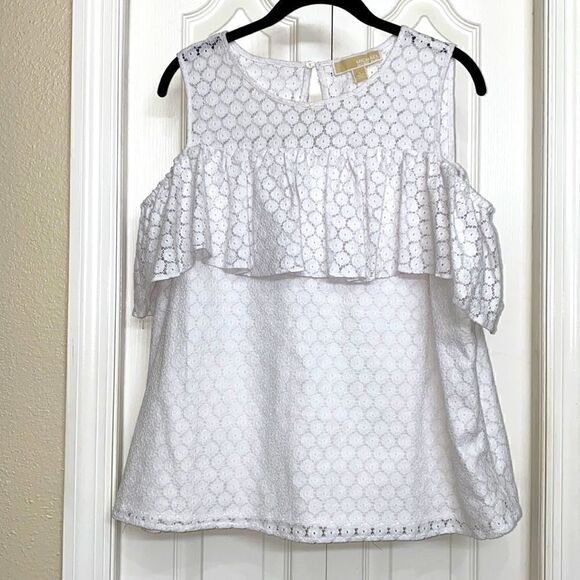 Michael Kors Lace Cold-Shoulder Ruffle Blouse - Picture 1 of 9